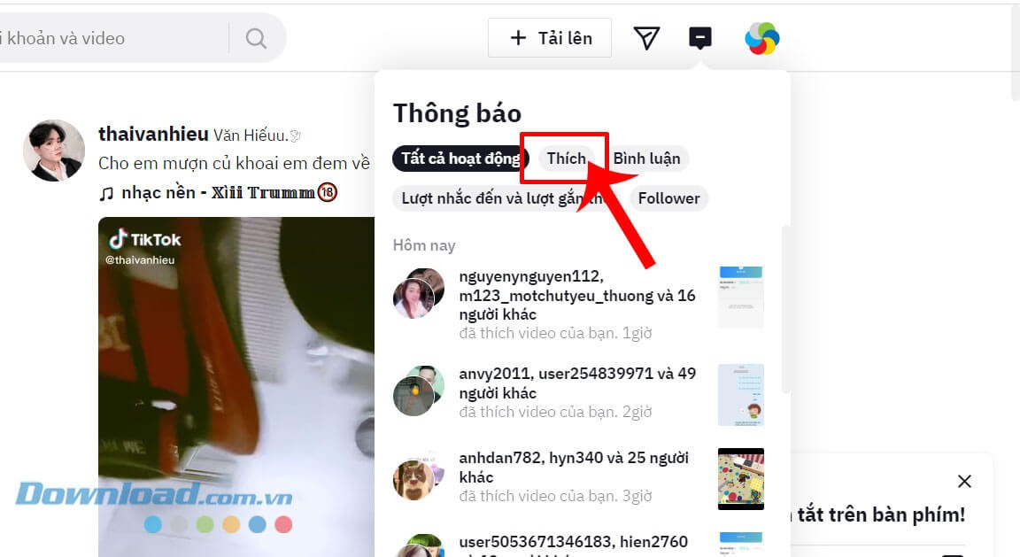 Nhấn vào mục Thích