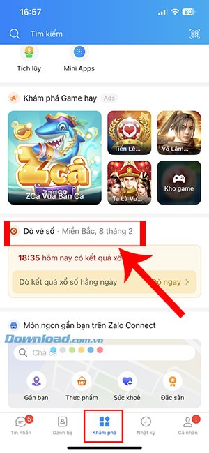 Hướng dẫn xem kết quả xổ số trên Zalo