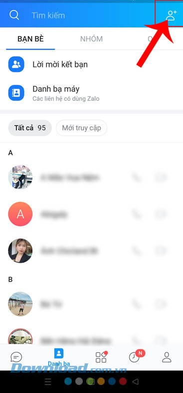 Nhấn vào biểu tượng thêm bạn bè