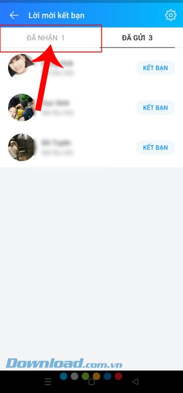 Nhấn vào mục Đã nhận