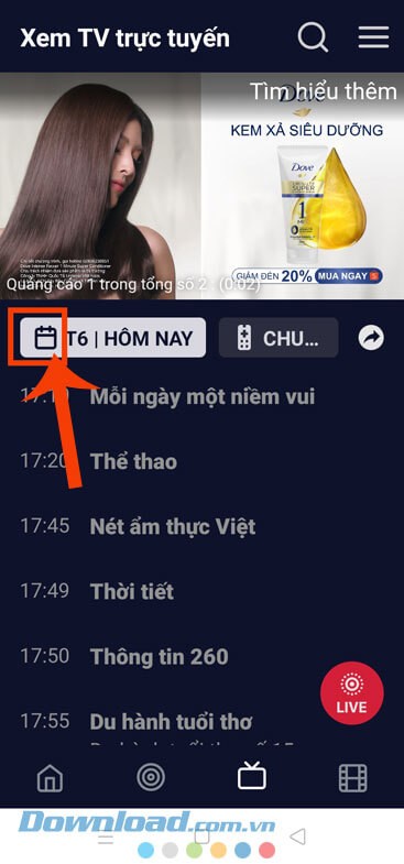 Chạm vào biểu tượng cuốn lịch