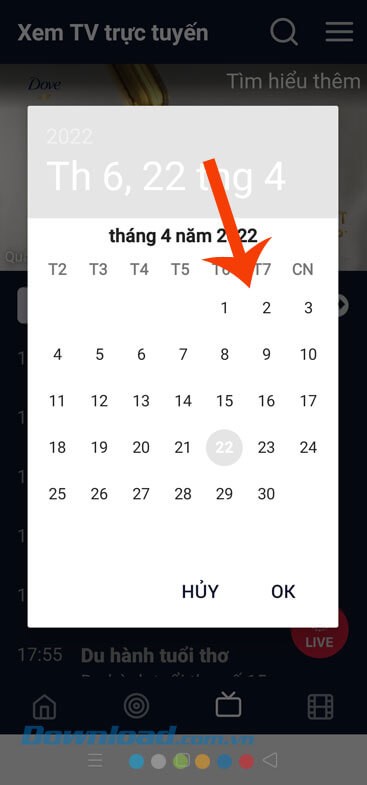 Chọn thời gian xem lịch phát sóng