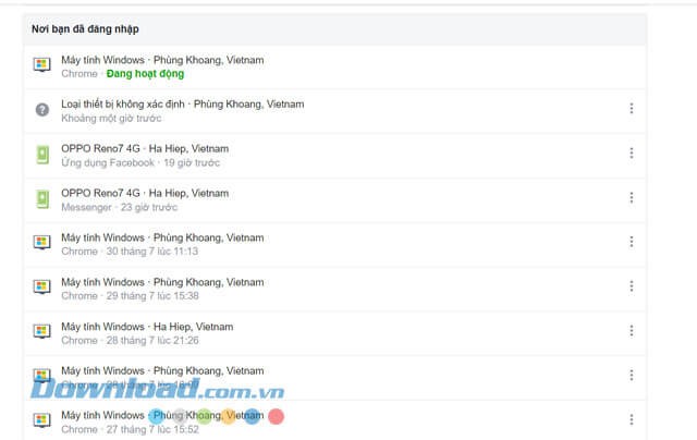 Lịch sử đăng nhập tài khoản Facebook