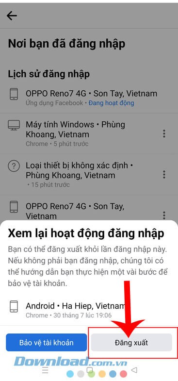 Nhấn vào nút Đăng xuất