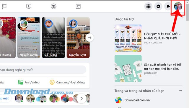 Click chuột vào hình ảnh đại diện