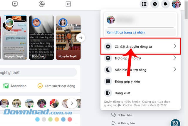 Nhấp chuột vào mục Cài đặt & Quyền riêng tư