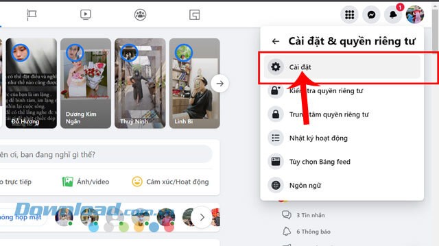 Nhấn vào nút Cài đặt