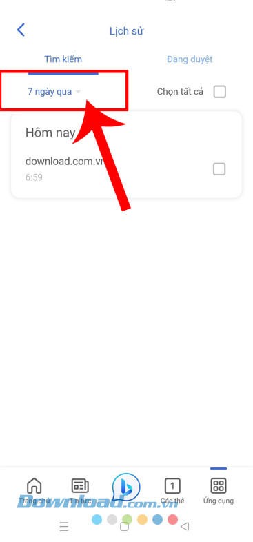 Nhấn vào bộ lọc để xem lịch sử tìm kiếm theo thời gian