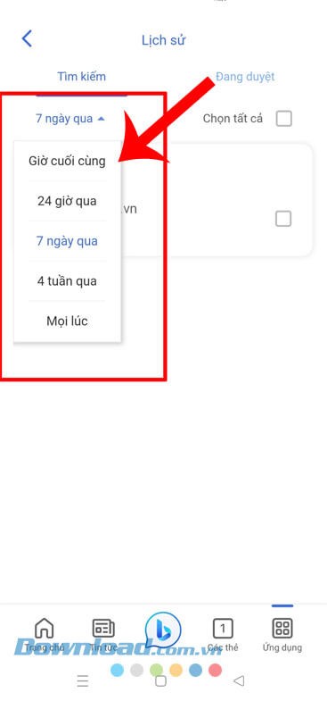 Chọn khoảng thời gian để lọc.