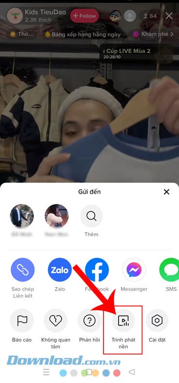 Nhấn vào mục Trình phát nền