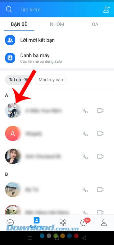 Chọn một người bạn Zalo bất kỳ