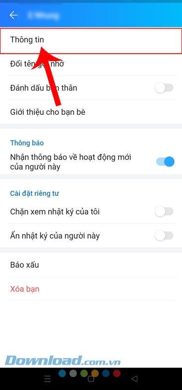 Chạm vào mục Thông tin