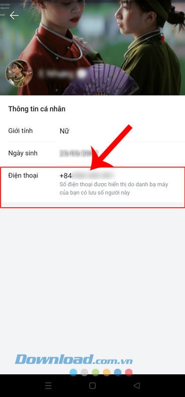Thông tin số điện thoại hiển thị lên màn hình