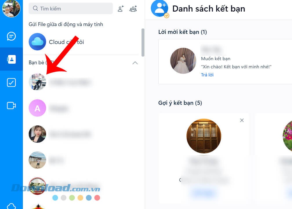 Chọn một người bạn Zalo bất kỳ muốn xem số điện thoại
