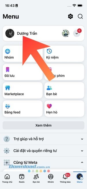 Chạm vào Trang cá nhân Facebook