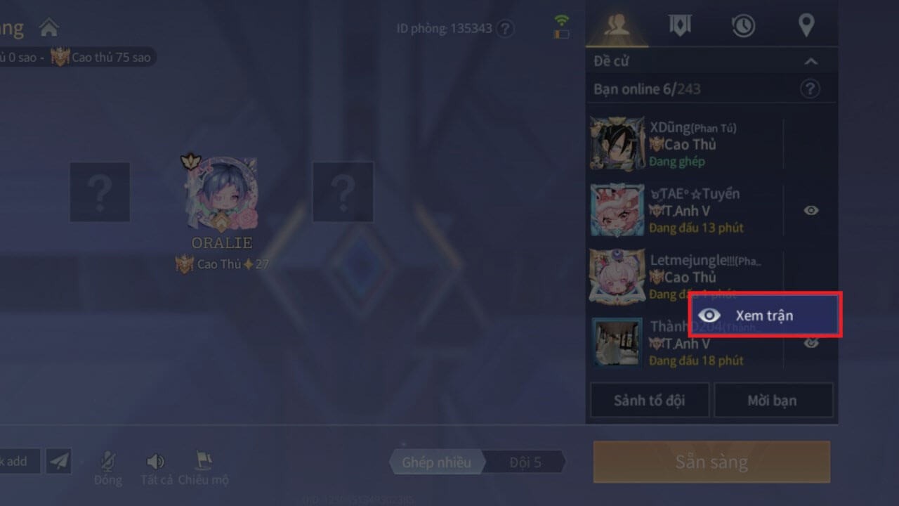 Ấn vào mục Xem trận.