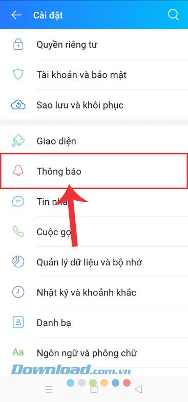 Chạm vào mục Thông báo