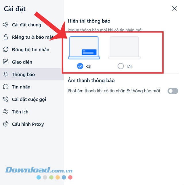 Bật hiển thị thông báo trên Zalo