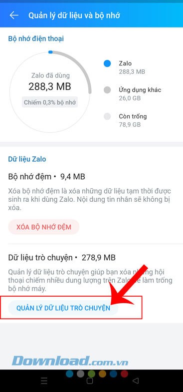 Nhấn vào mục Quản lý dữ liệu trò chuyện