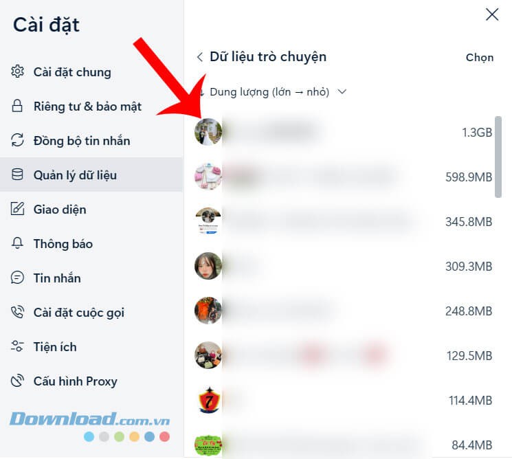 Lựa chọn cuộc trò chuyện bất kỳ