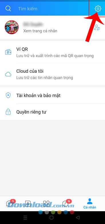 Nhấn vào biểu tượng cài đặt