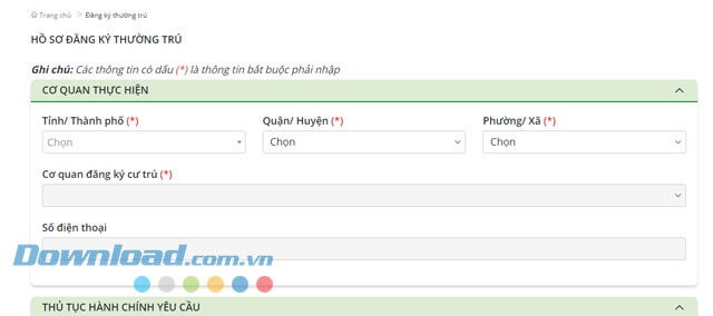 Nhập thông tin Cơ quan thực hiện