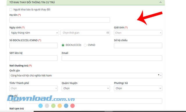 Nhập thông tin người cần thay đổi
