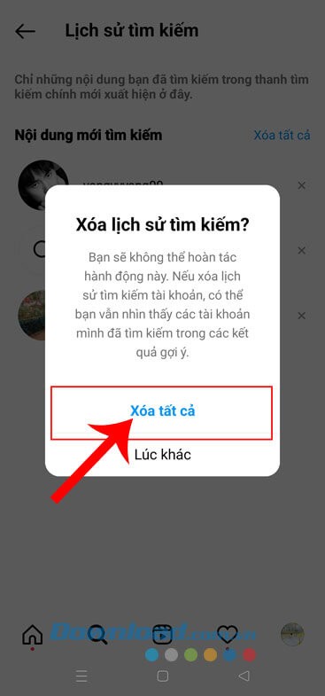 Nhấn vào nút Xóa tất cả