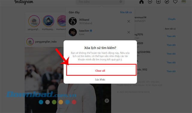 Click chuột vào nút Clear All