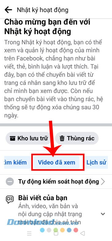 Chạm vào mục Video đã xem