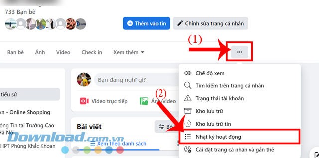 Nhấp chuột vào mục Nhật ký hoạt động