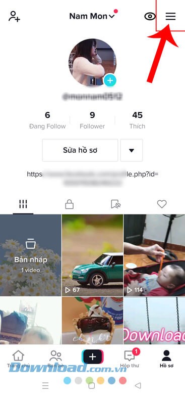 Nhấn vào biểu tượng ba dấu gạch ngang