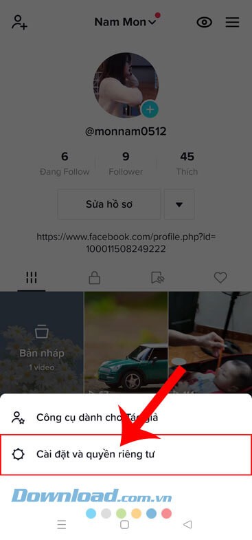 Chạm vào mục Cài đặt và quyền riêng tư