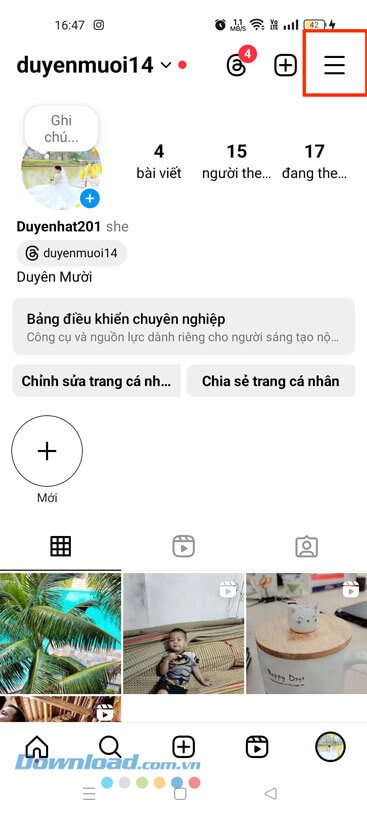 Ấn vào biểu tượng ba dấu gạch ngang