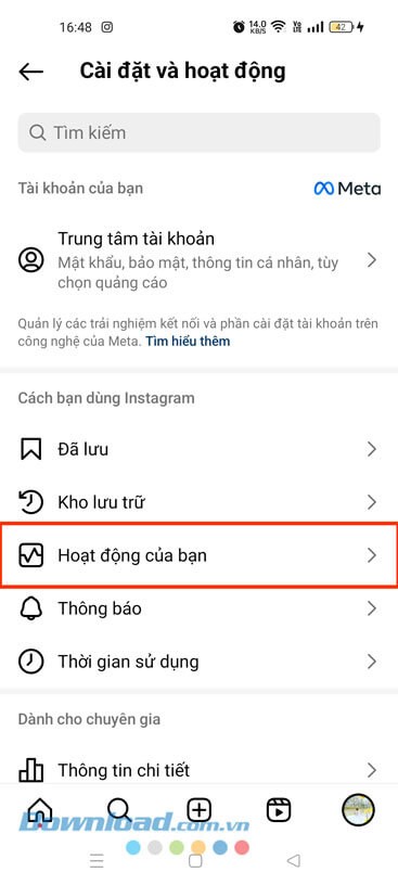 Chạm vào mục Hoạt động của bạn