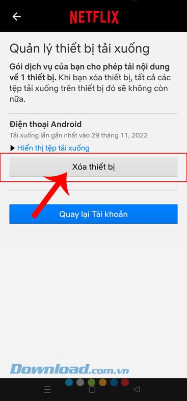 Ấn vào nút Xóa thiết bị