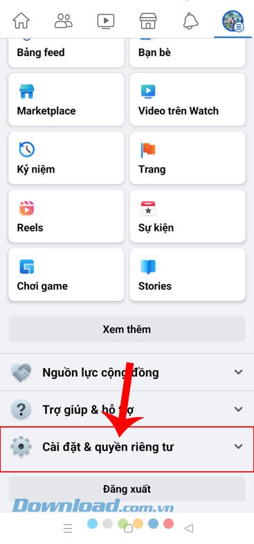Nhấn vào mục Cài đặt & quyền riêng tư