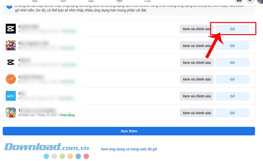 Click chuột vào nút Gỡ