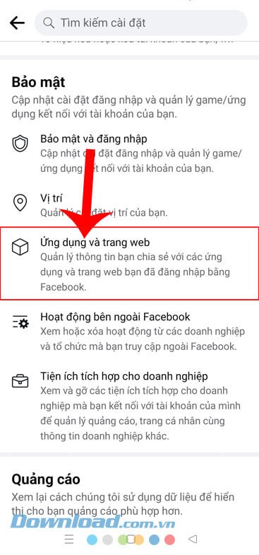 Chạm vào mục Ứng dụng và trang web