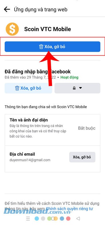 Nhấn vào nút Xóa, gỡ bỏ