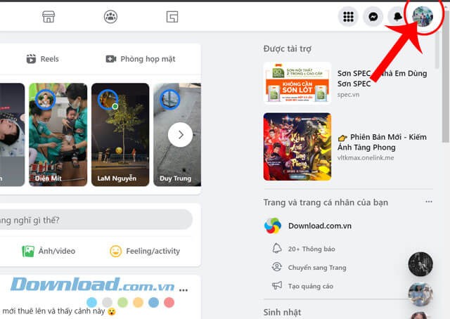 Click chuột vào biểu tượng ảnh đại diện