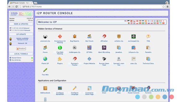 Giao diện chính của ứng dụng bảo mật I2P cho máy tính