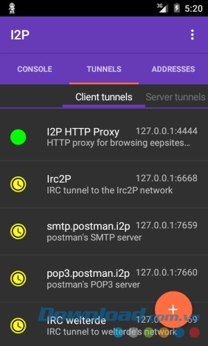 I2P cho Android hiển thị các địa chỉ liên quan