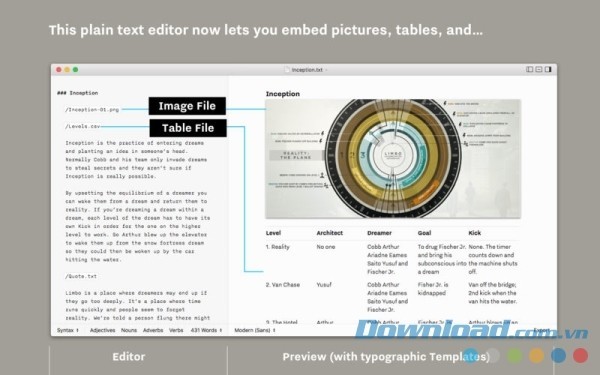 iA Writer cho Mac hỗ trợ nhúng ảnh và chèn bảng vào trong văn bản