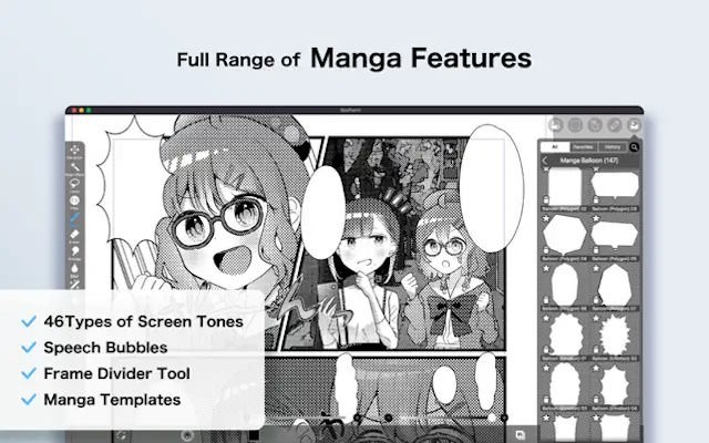 Nhiều tính năng chuyên dụng để vẽ manga
