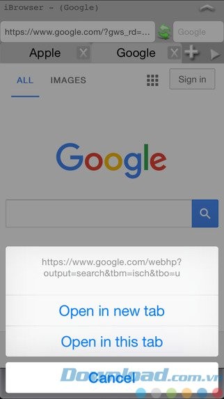 Duyệt web trên tab