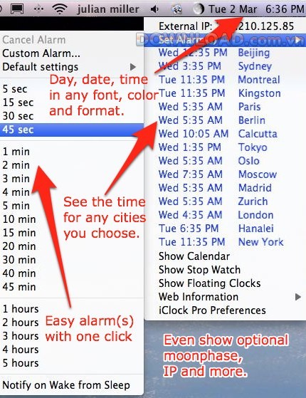 iClock Pro có thể tùy biến menubar thời gian.