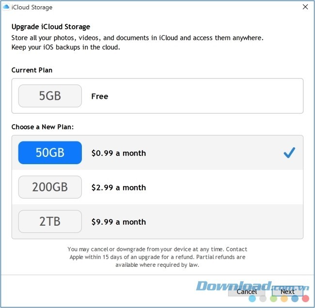 Nâng cấp dung lượng lưu trữ iCloud trên iCloud cho PC