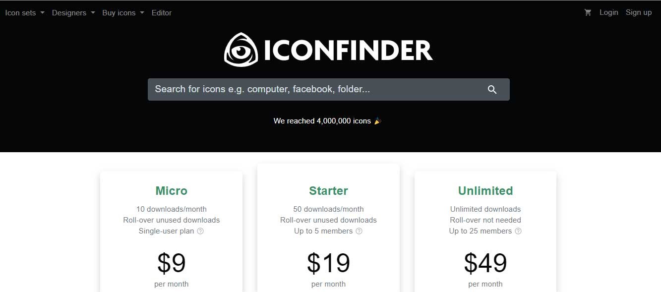 Giao diện trực quan của Iconfinder