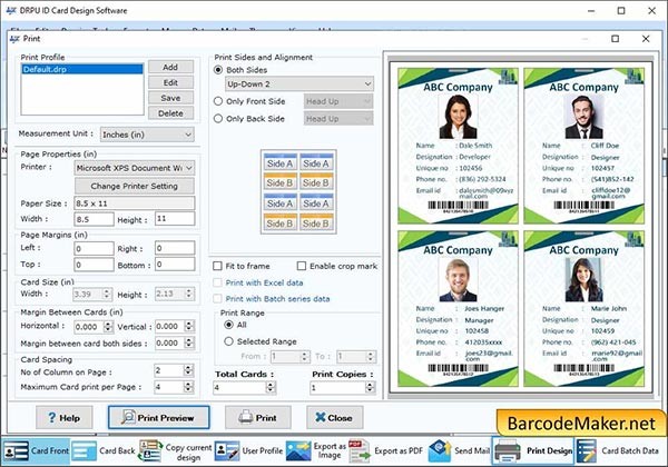 Giao diện phần mềm thiết kế thẻ nhân viên ID Card Maker Software